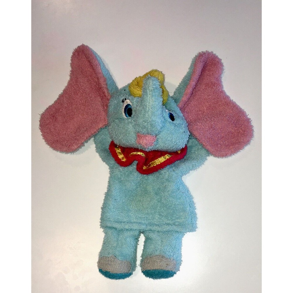 Disney Dumbo Hand Puppet Blue Soft Lovey Plush Vintage Terrycloth Blue